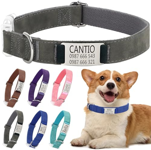 Hundehalsband mit Namen Telefonnummer - Halsband Hund Personalisiert, Bequeme, Einzigartige Halsbänder, Geeignet für Kleine, Mittelgroße und Große Hunde und Katzen(S,Grau)