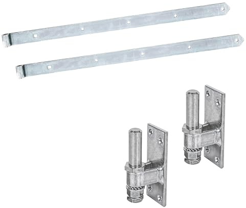 siwitec Ladenband 800 mm, 2er-Set mit Kloben, Kloben mit höhenverstellbarem Dorn, Ø16 mm, gerade/abger., witterungsbeständig, Torband, Türband Gartentor, Torscharnier