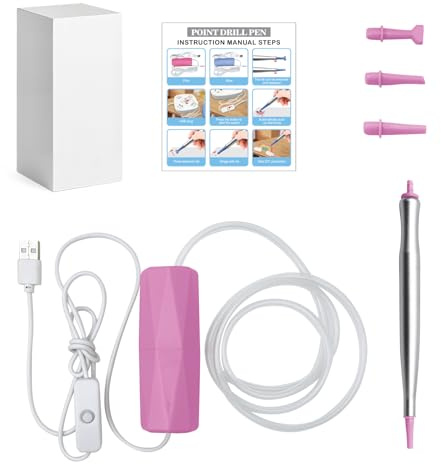 LetCart Elektrischer Diamond Painting Stift Set, mit 3 Ersatzkopf, DIY Diamant Malerei Stift Wiederaufladbar, Vakuum Diamant Painting Stift für DIY Diamantmalerei, USB-C Charging (Rosa)