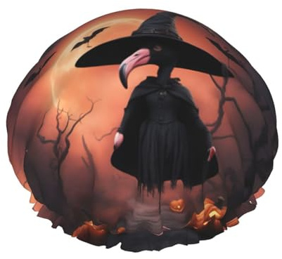 Halloween-Flamingo-Hexenhut, wiederverwendbare Duschhaube für Frauen, doppelte wasserdichte Schichten, Badehut, Haarbehandlungszubehör