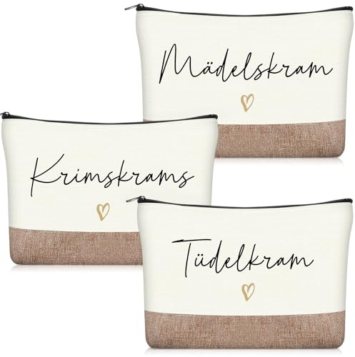 Geiserailie Krimskrams Kosmetiktasche Klein 3 Stück | Kulturtasche, Make Up Tasche mit Spruch, Schminktasche mit Reißverschluss, für Damen Mädchen Reise