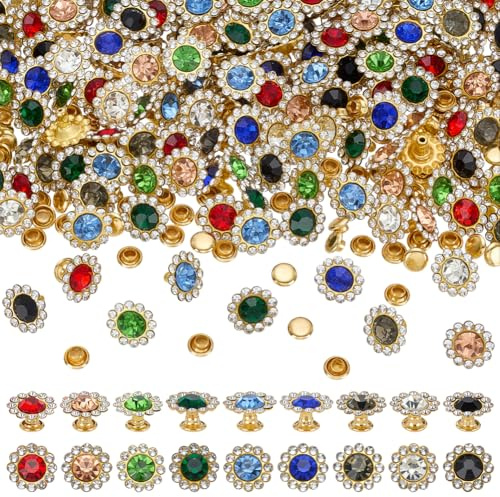 FINGERINSPIRE 162 Juego de remaches de diamantes de imitación de 11 mm semitubular remaches de cristal de latón dorado 9 colores girasol remaches de diamante para tela cuero zapatos de tela cinturón