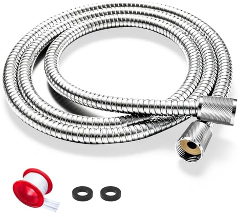 FEELSO Stainless Steel Shower Hose 1.8m, Leakproof Universal Standard G1/2 Long Shower Hose for Anti-Explosion & Anti-Kink & High Pressure Resistant, Replacement Shower Pipe (Silver)