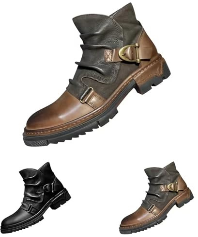 Botas de vaquero para hombre de piel sintética, botines impermeables para hombre, botas de senderismo con hebillas, zapatos de otoño al aire libre, botas de desierto antideslizantes, botas