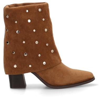 Etika Bottines à talon pour femme, style cowboy avec clous et strass, pointe fine et talon cubain de 6 cm, modèle 32016, marron, 36 EU