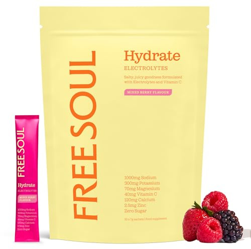 Free Soul Hydrate | Electrolyte Hydration Sachets | Zero Sugar | 30 Sachets | Advanced Electrolyte Powder with Sodium, Magnesium, Vitamin C | Mixed Berry Flavour