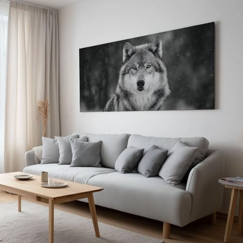 Großes Leinwandbilder Wandbilder Schwarz Weiß HD Wolf bild auf leinwand Wandkunst Modern Aesthetic XXL Kunstdruck Deko für Wohnzimmer Schlafzimmer Geschenk 70 x 50 cm