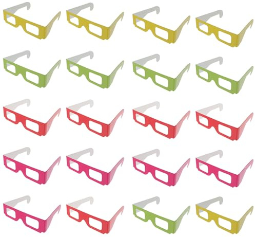 MUELODSIC 20Pcs Anaglyph Cardboard Viewing Glasses for Movies and Gaming Lightweight Eyewear with Red Yellow Green Frames Portable Spectacular Visual Experience for Adults