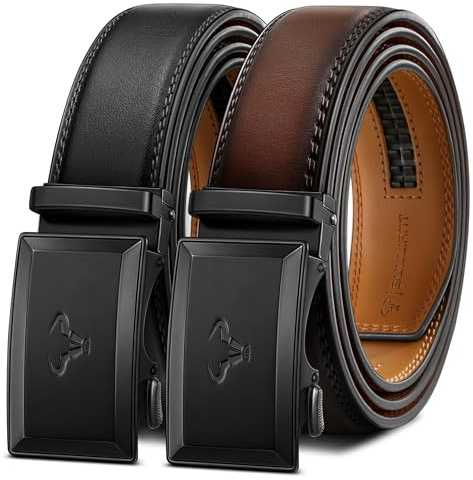 BULLIANT Gürtel Herren 2er, Automatik Ledergürtel 35mm,Größe Angepasst | Herren Ratschengürtel für Business&Anzug,Lochloser Gürtel