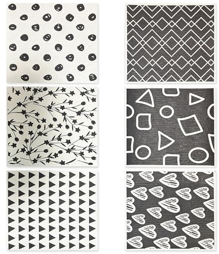 Xiciki 6-Pack Swedish Dish Cloth, Geometric Washable Dish Rags, Ultra-Absorbent Cellulose Reusable Cleaning Paper for Kitchen, Pots, Dishes and Surfaces - Eco-Friendly Kitchen Swedish Dishcloth