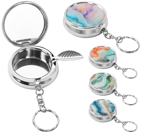 4 Stück Taschenaschenbecher, Reiseaschenbecher mit Schlüsselanhänger | Mini Edelstahl Aschenbecher für Unterwegs, Geruchsdicht Taschenaschenbecher für Reisen Camping und Outdoor (4 Modelle)