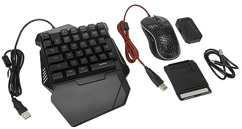 OPPWONG Set Convertitore Tastiera e Mouse, Combinazione Tastiera e Mouse da Gioco RGB con una Sola Mano con Adattatore Cablato, Ideale per Giochi Mobili, da Gioco per PC, Plug and Play