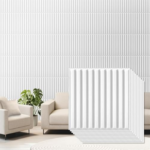 12 paneles 3D de pared 3D, paneles de plástico PVC, revestimiento de pared, interiores y exteriores, paneles de pared 3D blancos, 50 x 50 cm, 3 m²