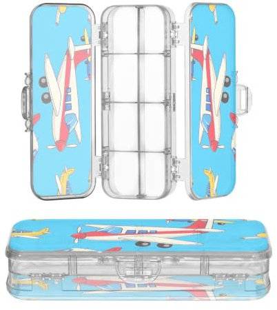 Amooorous Designed Plastic Pencil Box Cute Cartoon Traffic Plane | Double Layer Penscases For Stationery With Snap-Tight Lid