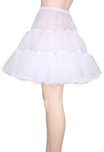 Flora 50s Rockabily Short Skirt/Fancy Tutu Petticoat,18 Length (S-M, WHITE)