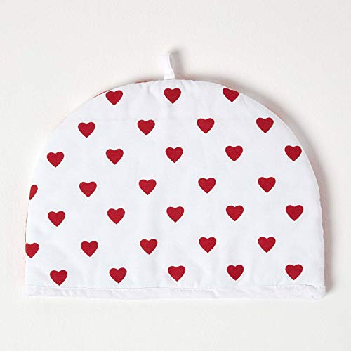 HOMESCAPES Tea Cosy, Kannenwärmer Design ‚Herzen‘, Teewärmer aus Baumwolle, isolierende Haube für Teekanne, Abdeckung für Tee- und Kaffeekannen