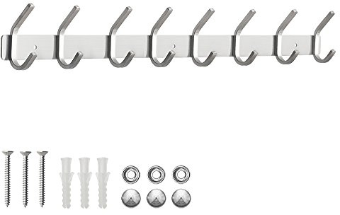 ERWEY 8 Haken Kleiderhaken Wand Hakenleiste Edelstahl Garderobenhaken Garderobe Haken Handtuchhaken Wandmontage Gebürstet ca. 30kg SUS304