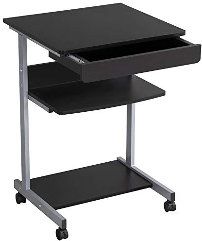 Yaheetech Mobile Computer Desk Cart, Small Rolling Laptop Desk PC Table Workstation with Drawer and Printer Shelf, Writing Desk Table for Small Space/Home Office