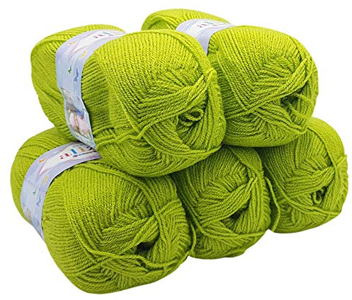 5 x 100g Strickwolle Alize Bebe einfarbig, 500 Gramm Wolle zum Stricken und Häkeln (kiwi 117)