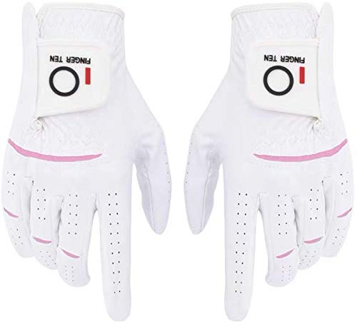 FINGER TEN Gants De Golf Femme Paire de Valeur ou Lot De 2, Gant Main Gauche Droite Temps pluvieux Confortable Doux Taille XS à XL (1 Paire, S)