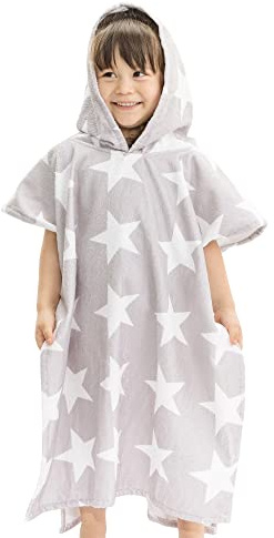 HOMELEVEL Badponcho för barn och baby – poncho handduk för strand pool – surfponcho med huva – badrock för spädbarn pojkar och flickor, GRÅ, 4-7 År