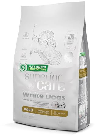 Nature's Protection Superior Care Grain Free Dry Dog Food For Adult White Dogs - Hypoallergenic Dog Food with Lamb & Rice - Small Dog Dry Food Reduces Tear Stains, Promotes Healthy Skin & Coat, 1.5kg