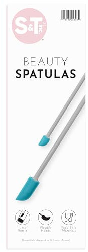 S&T INC. Makeup Spatula, Large and Mini Silicone Spatula Set for Cosmetics, Shampoo, Hair Care, and Skin Care Products, 2 Piece Set, Grey/Teal