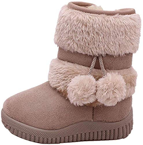 ShangSRS Enfant Bottes de Neige Hiver Fille Bébé Bottes d'hiver Fourrure Chaudes Antidérapant Sole Souple Bottines Ski (34 EU, Beige)