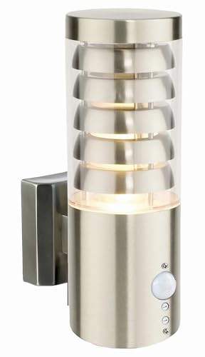 National Lighting Tango IP44 Rated Outdoor PIR Motion Sensor Presence Detector Brushed Stainless Steel E27 Security Porch Wall Light