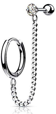 beyoutifulthings 1 Knorpel Ohr-stecker Klick-Creole Kette 4cm Zirkonia Clear 3mm Cartilage Labret Piercing-s Tragus viele Farben Edelstahl Schraub-Verschluss