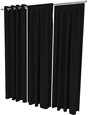 ALOHA Vorhänge Vorhang Elegant Hochwertig Gardine für Schlafzimmer, Wohnzimmer Uni einfarbig Farbe und Größe wählbar (Schwarz/mit Kräuselband / 135cm x 240cm / 2er Set)