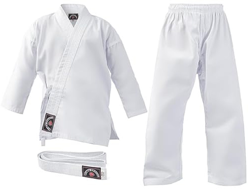Prime Sports Midweight Karate Uniform for Kids & Adults 8oz Karate Gi Martial Arts Uniform Student with Free White Belt (White, 00/120CM (3'8-4' 0))