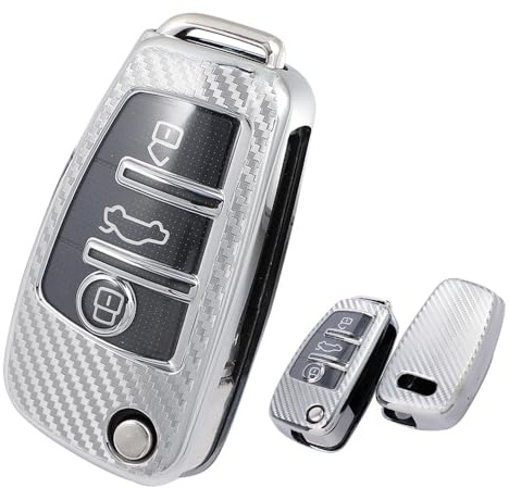 Gleamydot Autoschlüssel Hülle Kompatibel mit Schlüsselhülle Audi A1 A3 A6 TT Q2 Q7 S3 Auto Zubehör (Silber), Silber4