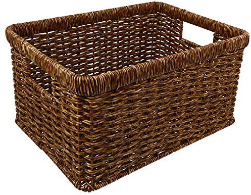 HEALLILY Woven Storage Basket Water Hyacinth Wicker Storage Basket Sundries Storage Containers For Bedroom Living Room Brown