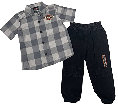 Harley-Davidson Baby Boys' 2-Piece Infant Plaid Shirt & Denim Pant Set (18/24M)