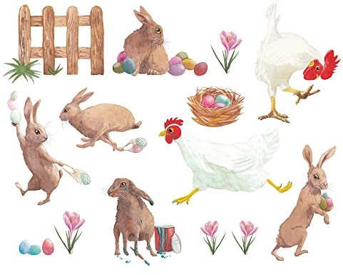 TinyFoxes Fensterbild Ostern - Fensterbild Großes Oster-Set, bunte Dekosticker für dein Fenster, nachhaltig und wiederverwendbar, 45 x 57 cm, liebevoll handgezeichnet von Kristin Franke