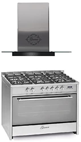 GURARI Gas Elektro Standherd GCH E 911 X+ GCH T 466 IS 90 BL Prime 90 cm/Range Coocker / 121L / 8 Funktionen/Erd-/Propangas + Dunstabzugshaube 90 cm 1000m³/h Wandhaube