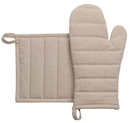 Winkler - Lot gant/manique Jona – Coton recyclé - Protection de cuisine, barbecue, pâtisserie – Dessous de plat en tissu