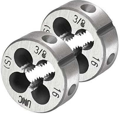 CoCud Redondo Roscado Matrices, 3/8-16 UNC Rosca, 9SiCr Aleación Herramienta Acero Tornillo Fresado Herramientas - (Aplicaciones: para Máquina Rosca Reparación), 2uds