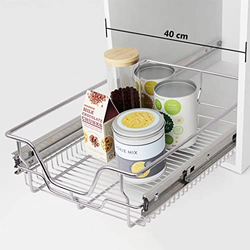 INLIFE Einbauschublade Korbauszug 2 STK. Silbern 400 mm,6.7kg,50479
