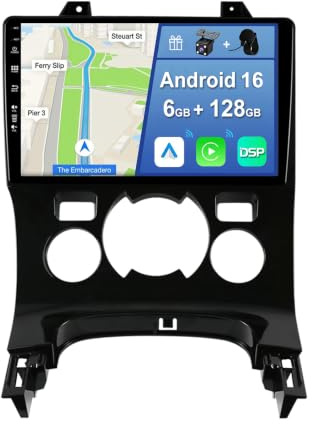 YUNTX [6GB+128GB] Android 16 Autoradio für Peugeot 3008 5008 [2009-2018]-[Integriertes CarPlay/Android Auto/DSP/GPS]-9”IPS 2.5D-Kamera+MIC-DAB/Mirror Link/Bluetooth 5.0/360 Kamera/Lenkradsteuerung
