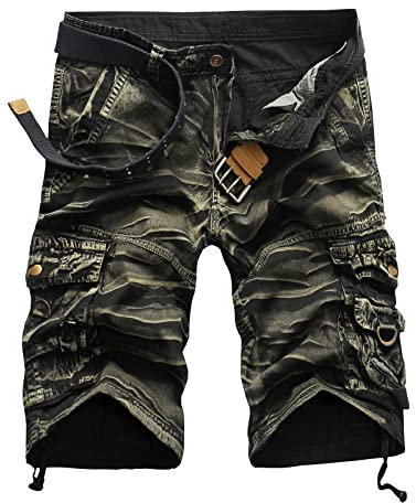 DHYUEN Cargohose Herren Elastischer Bund Jogginghose Casual Outdoor Sommer Sport Hose Für Männer Mit Taschen Trekkinghose Wanderhose Sommer Freizeit Sporthose Laufshorts Kurze Hose（31,3-Camouflage）