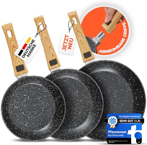 Kochfreunde® Pfannenset 3-teilig, Pfanne 20, 24, 28 cm, [Abnehmbarer Griff] Antihaft Beschichtete Bratpfanne Induktion, PFOA-Frei Induktionspfanne, geeignet für alle Herdarten