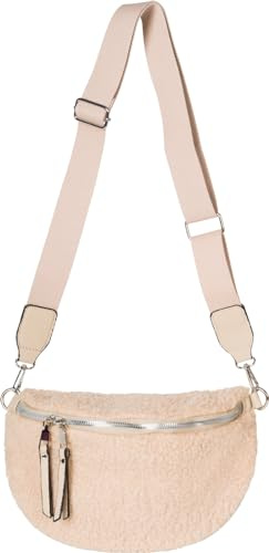 styleBREAKER Damen Halbmond Schultertasche Teddy, Hellbraun