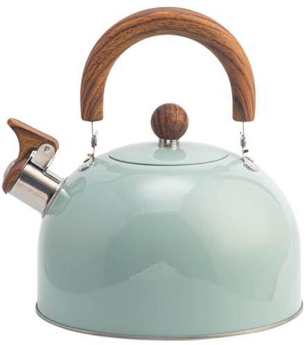 Bouilloire À Thé Sifflante Avec Poignée En Bois Bouilloire À Thé Pour Cuisinière Théière 3l En Acier Inoxydable Poli De Qualité Alimentaire Théière Sans Odeur Pour Cuisinière À Induction Vert Clair