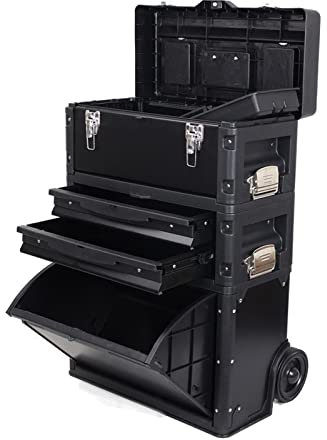 Toolbox Large Toolbox Rolling Garage Workshop Organizer - Stackable Rolling Upright Trolley Tool Chest with Removable Tray Toolbox Storage (Color : Black)