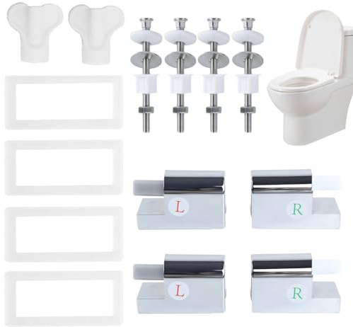 4 Pcs Abattant Wc De Toilettes à CharnièRe Fixations Fixation Abattant Wc Universelles Avec 4 Vis De Fixation/4 Rondelles CarréEs/2 PoignéEs à Bouton, Ralentir La Vitesse D'Ouverture Et De Fermeture