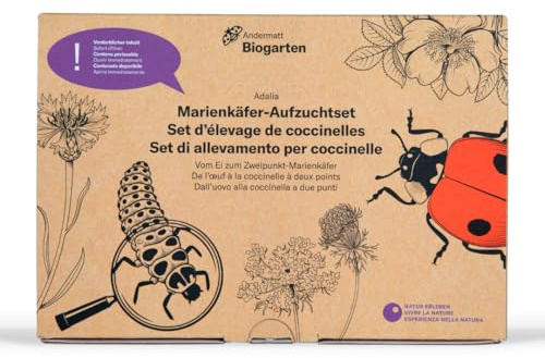 Andermatt Biogarten Adalia Marienkäferzucht Set mit Gutschein – Marienkäfer selber züchten, Aufzuchtset mit Box, Lupe & Anleitung, Lern- & Naturerlebnis für Garten & Kinder