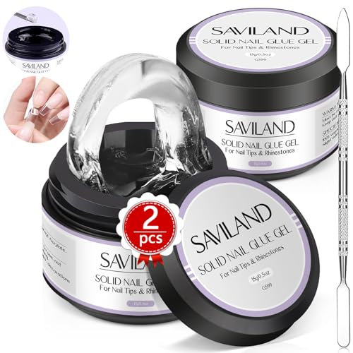 Saviland Fester Nagelkleber für Tips: 2 Stück 15g Nagelkleber für Kunstnägel Extra Starker Glue Gel Press on Nails Klebstoff U V Gel Nagel kleber für Frauen Home Salon DIY U V/LED Lampe Ausgehärtet