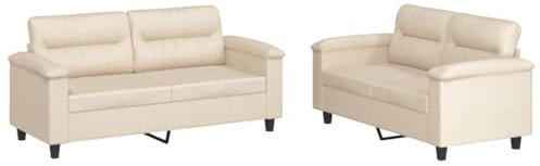 vidaXL Sofagarnitur 2-TLG., Sessel Couch mit Kissen, Sofa Wohnzimmersofa mit Armlehnen, Couchgarnitur Designsofa Sitzmöbel Polstermöbel, Beige Mikrofasergewebe